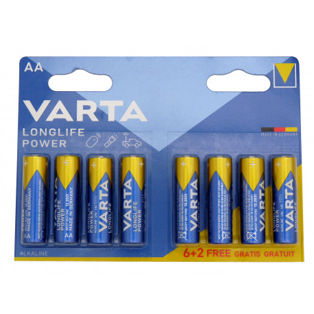 Blister de 6 piles + 2 gratuites VARTA LR6 - AA - High Energy/ Longlife - Alcaline - 1.5V